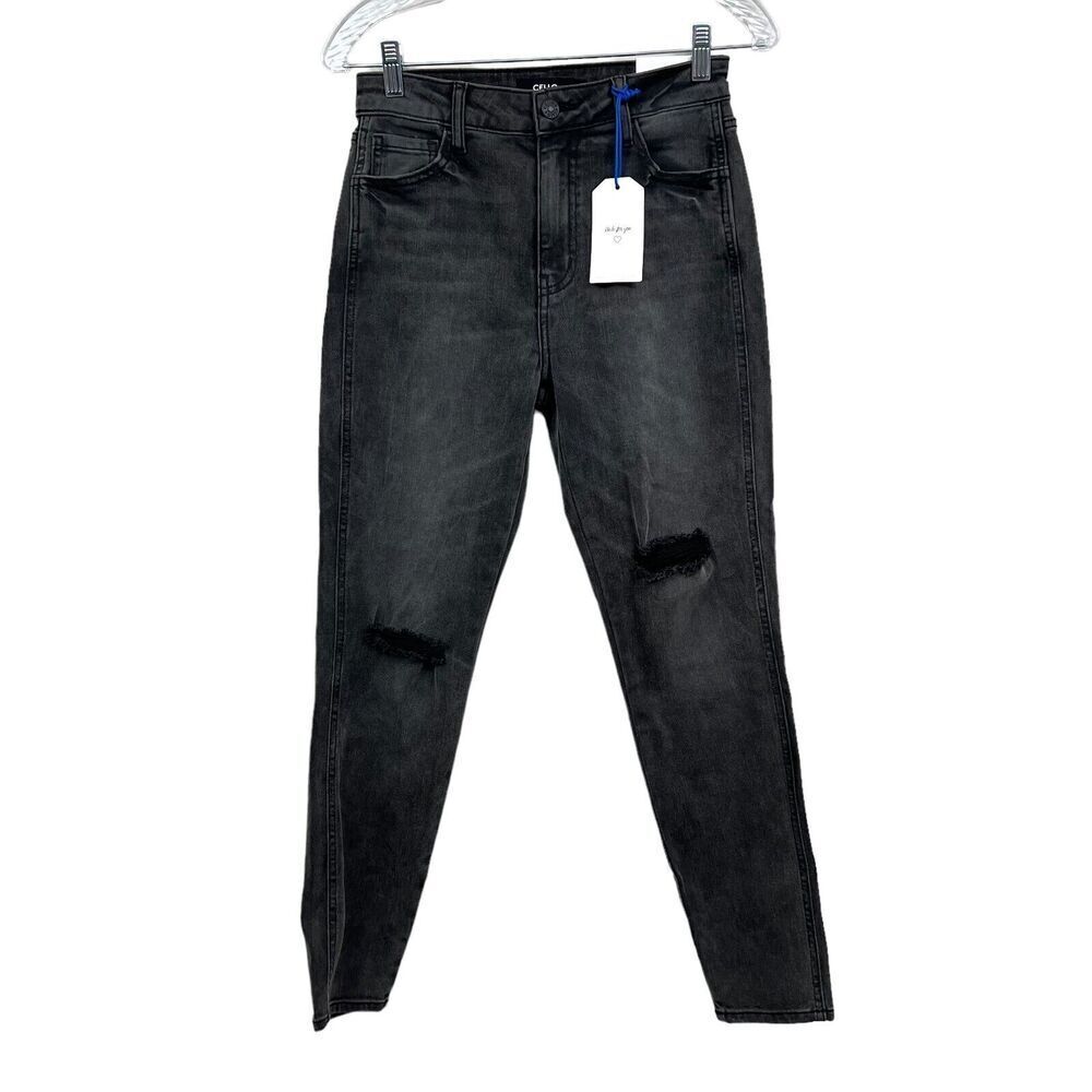 Cello Jeans Skinny Stretch Distressed Destroyed High Rise Zip Black Women Sz 3*